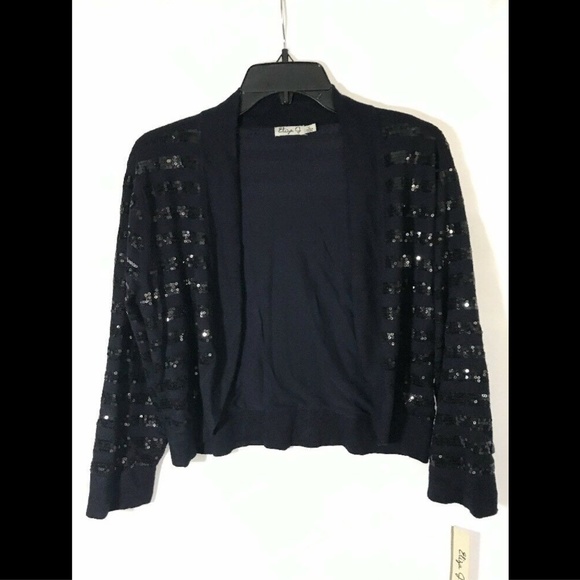 NWT Eliza J Open Sequin Stripe Cardigan Sweater Navy/Black [SZ‎ XL ] - Picture 2 of 8